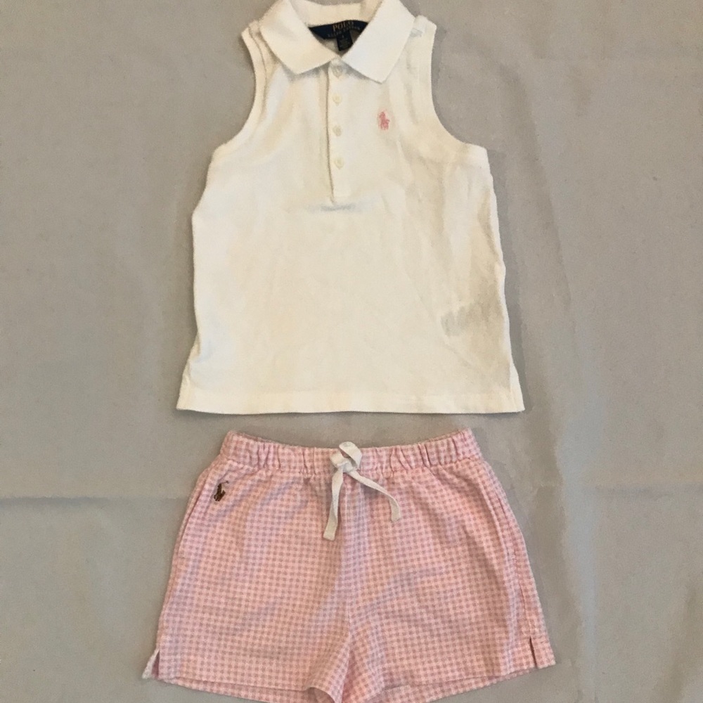 Polo sleeveless top with pale pink check shorts
